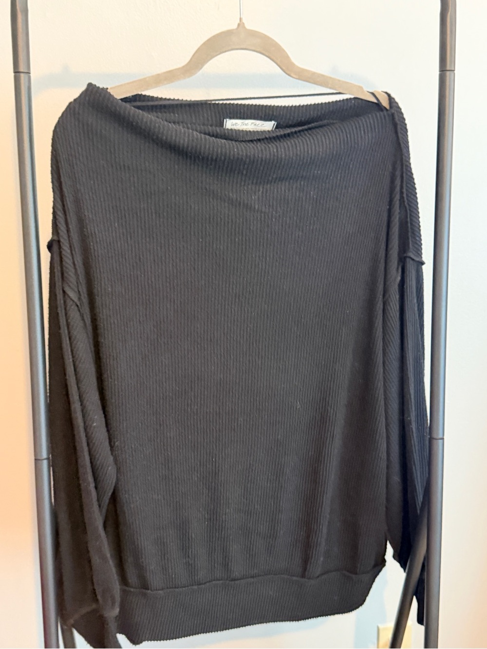 Free People Black Off-the-Shoulder Ribbed Sweater